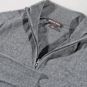 Michael Kors Quarter Zip Sweater Mens Large Gray Pullover Mock Neck Ribbed Knit